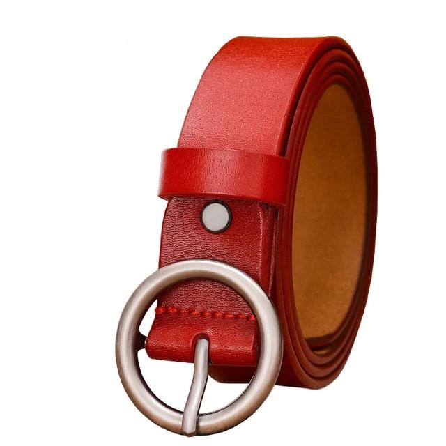 Women's Genuine Leather Strap Round Alloy Pin Buckle Closure Belts