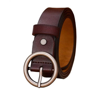 Women's Genuine Leather Strap Round Alloy Pin Buckle Closure Belts