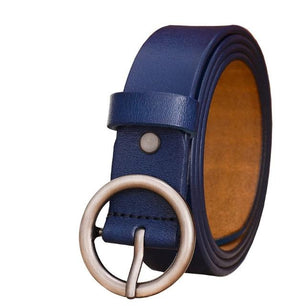 Women's Genuine Leather Strap Round Alloy Pin Buckle Closure Belts