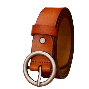 Women's Genuine Leather Strap Round Alloy Pin Buckle Closure Belts