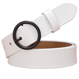 Women's Genuine Leather Strap Round Alloy Pin Buckle Closure Belts