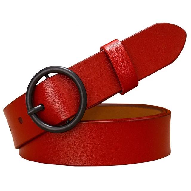 Women's Genuine Leather Strap Round Alloy Pin Buckle Closure Belts