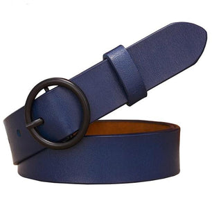 Women's Genuine Leather Strap Round Alloy Pin Buckle Closure Belts