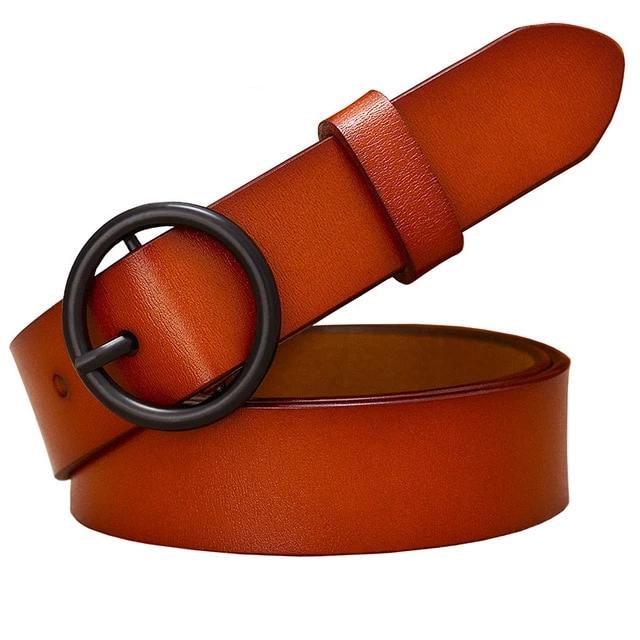 Women's Genuine Leather Strap Round Alloy Pin Buckle Closure Belts