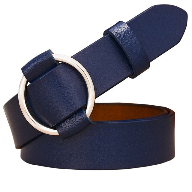 Women's Genuine Leather Strap Round Alloy Pin Buckle Closure Belts