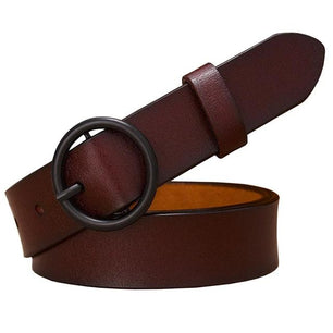 Women's Genuine Leather Strap Round Alloy Pin Buckle Closure Belts