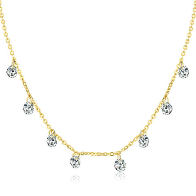 Women's 100% 925 Sterling Silver Round Zircon Pendant Necklace