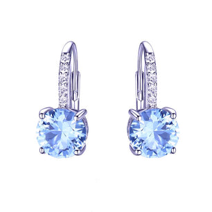 Women's 100% 925 Sterling Silver Round Blue Zircon Stud Earrings