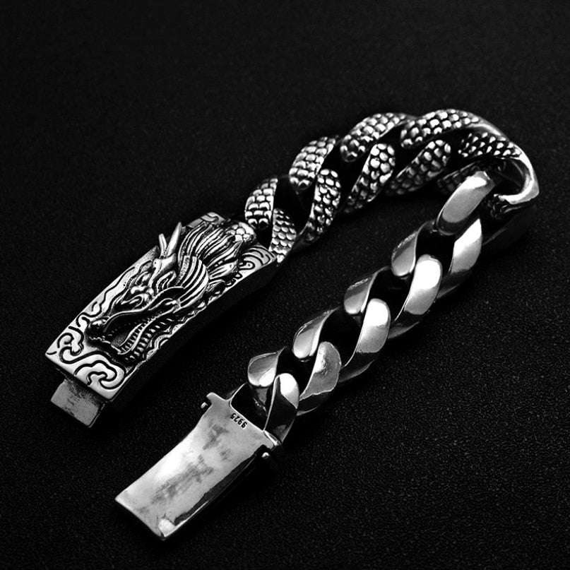 Men's 100% 925 Sterling Silver Twisted Chain Buckle Clip Bracelet