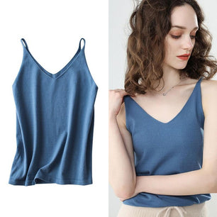 Women's V-Neck Spaghetti Strap Plain Knitted Cami Tops