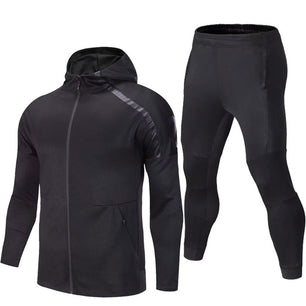 Men's Long Sleeve Zipper Hooded Jacket With Legging Workout Set