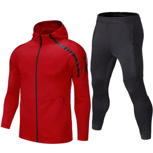 Men's Long Sleeve Zipper Hooded Jacket With Legging Workout Set