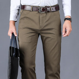 Men's Mid Waist Plain Button Zipper Side Pocket Straight Pants