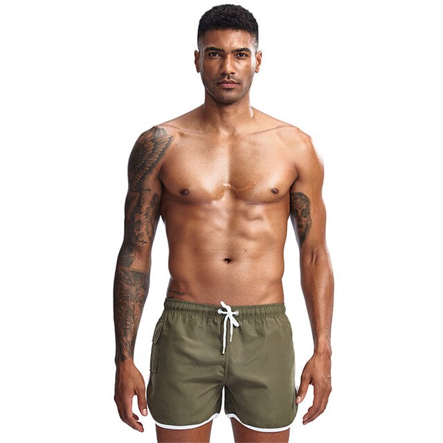 Men's Elastic Drawstring Waist Plain Quick-Dry Pocket Swim Shorts