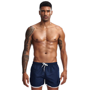 Men's Elastic Drawstring Waist Plain Quick-Dry Beach Shorts