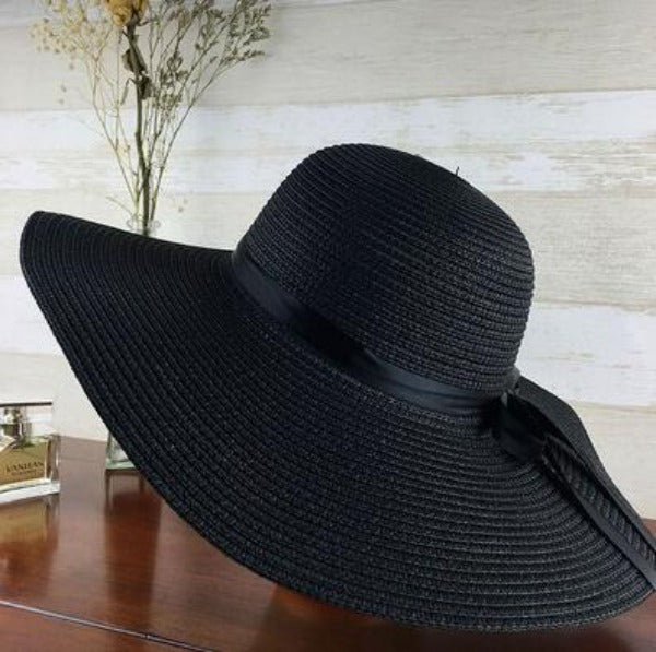 Women's Round Straw Foldable Ribbon Bowknot Wide Brim Sun Hats