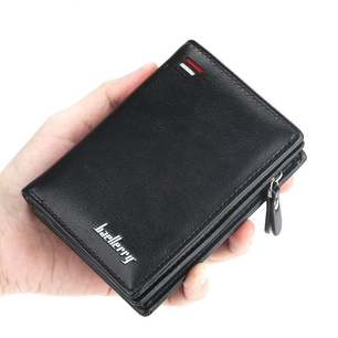 Men's Leather Slit Card Holder Pocket Zipper & Hasp Short Wallets