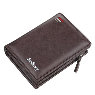 Men's Leather Slit Card Holder Pocket Zipper & Hasp Short Wallets