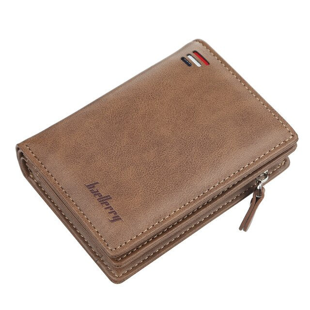 Men's Leather Slit Card Holder Pocket Zipper & Hasp Short Wallets