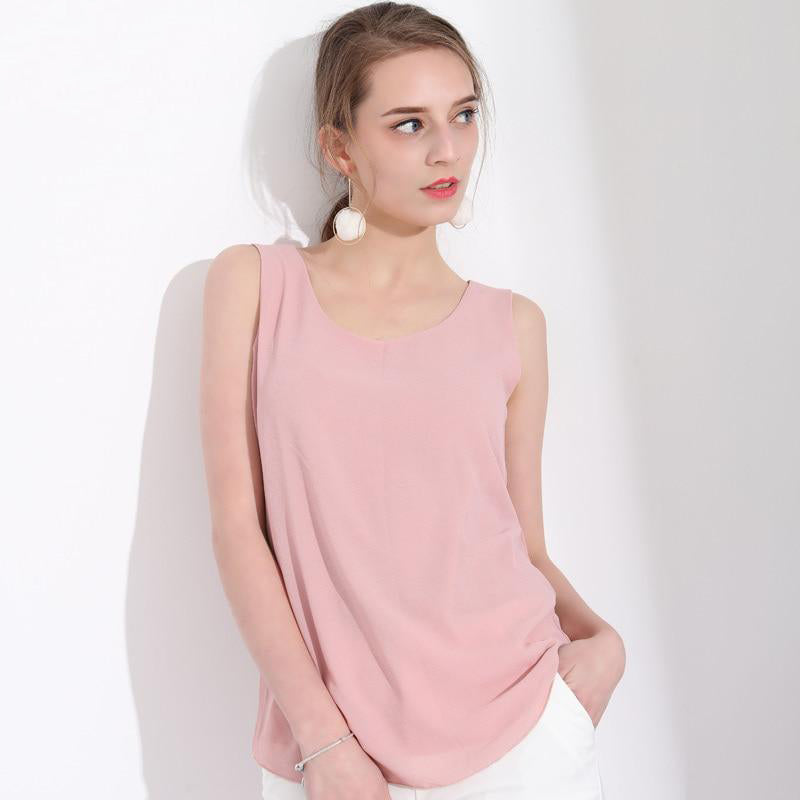 Women's Chiffon Round Neck Sleeveless Plain Casual Blouses