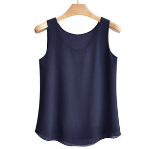 Women's Chiffon Round Neck Sleeveless Plain Casual Blouses