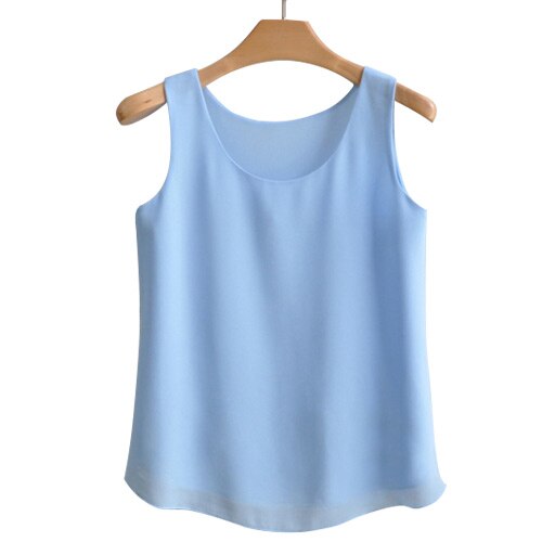 Women's Chiffon Round Neck Sleeveless Plain Casual Blouses