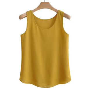 Women's Chiffon Round Neck Sleeveless Plain Casual Blouses