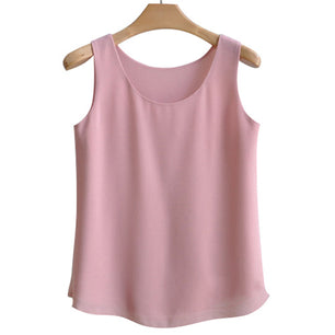 Women's Chiffon Round Neck Sleeveless Plain Casual Blouses