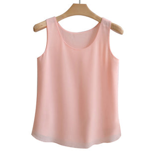 Women's Chiffon Round Neck Sleeveless Plain Casual Blouses