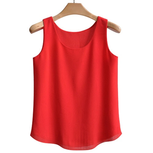 Women's Chiffon Round Neck Sleeveless Plain Casual Blouses