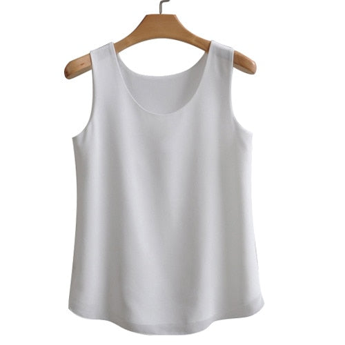 Women's Chiffon Round Neck Sleeveless Plain Casual Blouses