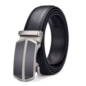 Men's Genuine Leather Strap Alloy Automatic Buckle Plain Belt