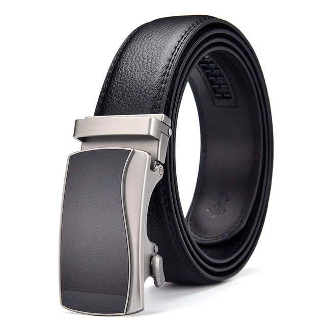 Men's Genuine Leather Strap Alloy Automatic Buckle Plain Belt