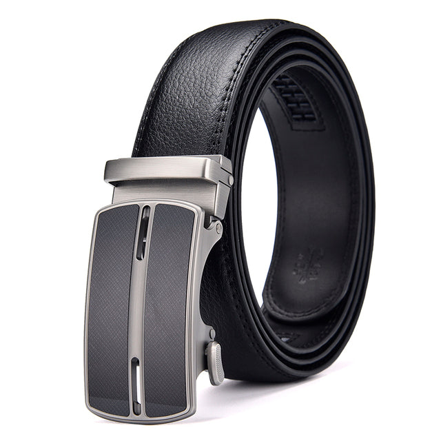 Men's Genuine Leather Strap Alloy Automatic Buckle Plain Belt