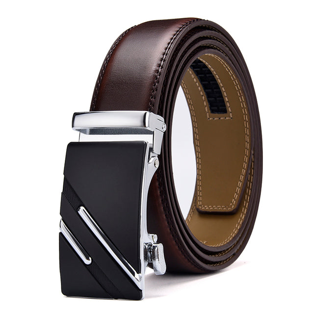 Men's Genuine Leather Strap Alloy Automatic Buckle Plain Belt