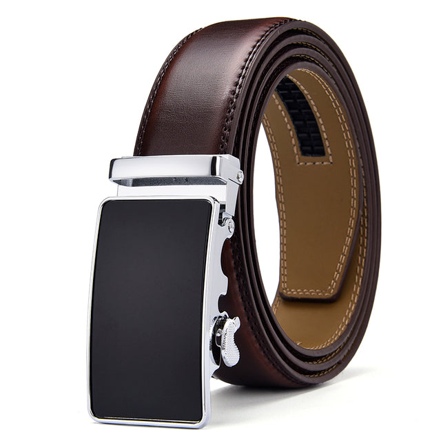 Men's Genuine Leather Strap Alloy Automatic Buckle Plain Belt