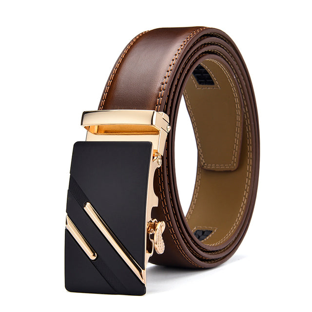 Men's Genuine Leather Strap Alloy Automatic Buckle Plain Belt