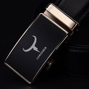 Men's Genuine Leather Plain Strap Alloy Automatic Buckle Belt