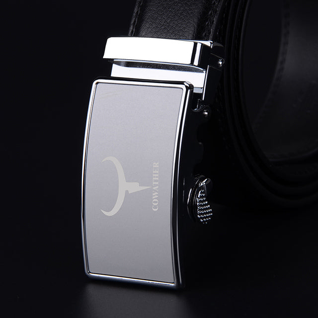 Men's Genuine Leather Plain Strap Alloy Automatic Buckle Belt