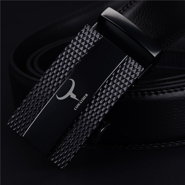 Men's Genuine Leather Plain Strap Alloy Automatic Buckle Belt