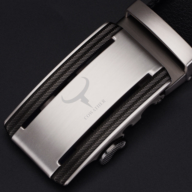 Men's Genuine Leather Plain Strap Alloy Automatic Buckle Belt