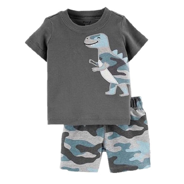 Kid's Round Neck Cartoon Printed T-Shirt With Short Set