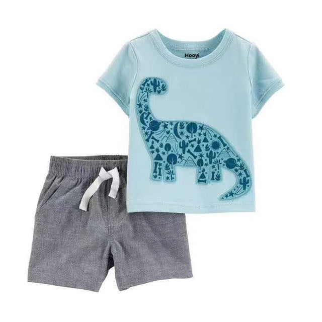 Baby Boy's Short Sleeves Cartoon Print T-Shirt With Shorts Set