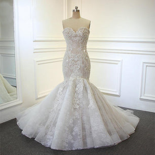 Women's Sweetheart Neck Beading Lace Mermaid Wedding Dress