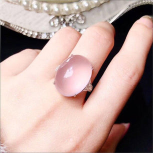 Women's 100% 925 Sterling Silver Oval Natural Rose Quartz Ring