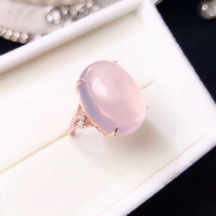 Women's 100% 925 Sterling Silver Oval Natural Rose Quartz Ring