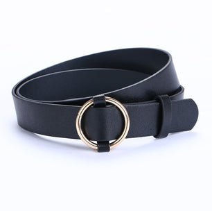 Women's Genuine Leather Strap Round Pin Buckle Closure Belts