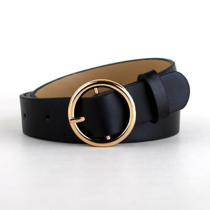 Women's Genuine Leather Strap Round Pin Buckle Closure Belts