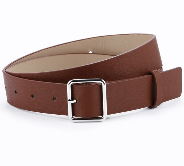 Women's Genuine Leather Strap Round Pin Buckle Closure Belts