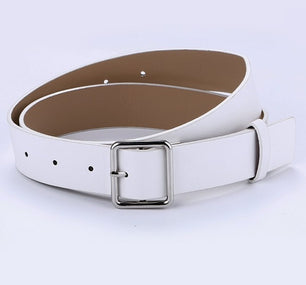 Women's Genuine Leather Strap Round Pin Buckle Closure Belts